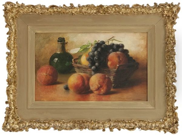 Still Life Of Fruit And A Glass Bottle Oil Painting by Emma Levina Swan