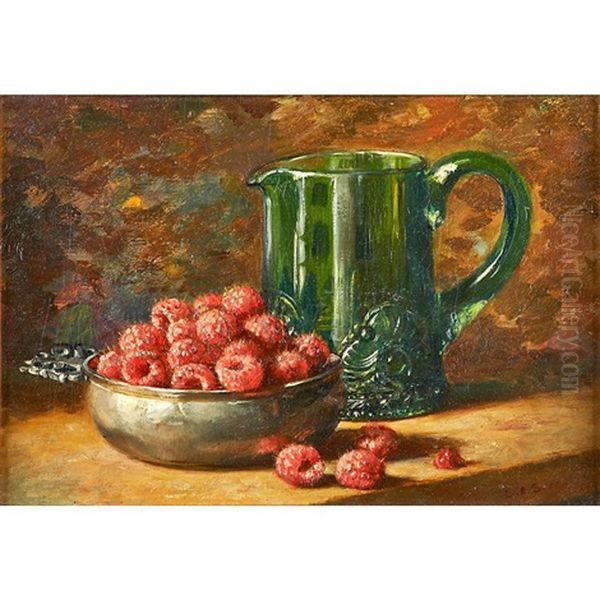 Still Life Of Raspberries With Pitcher Oil Painting by Emma Levina Swan