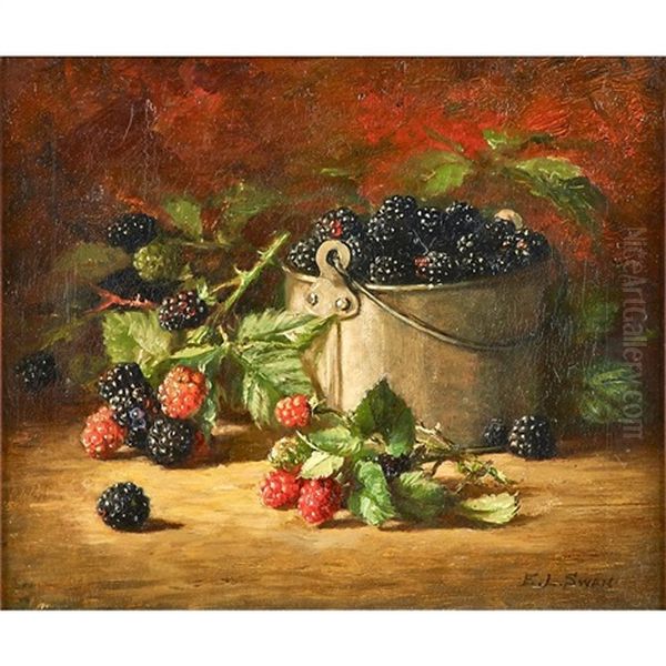 Still Life Of Raspberries Oil Painting by Emma Levina Swan