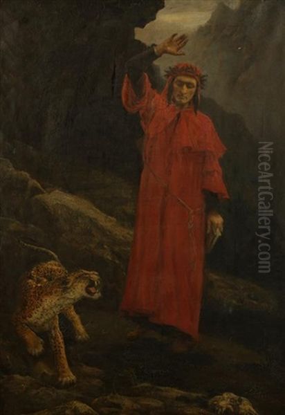 Dante And The Leopard Oil Painting by John Macallan Swan