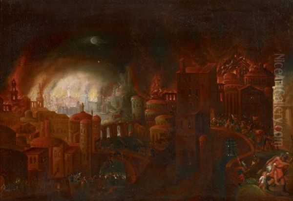 Der Fall Trojas Oil Painting by Jakob Isaacsz Swanenburgh