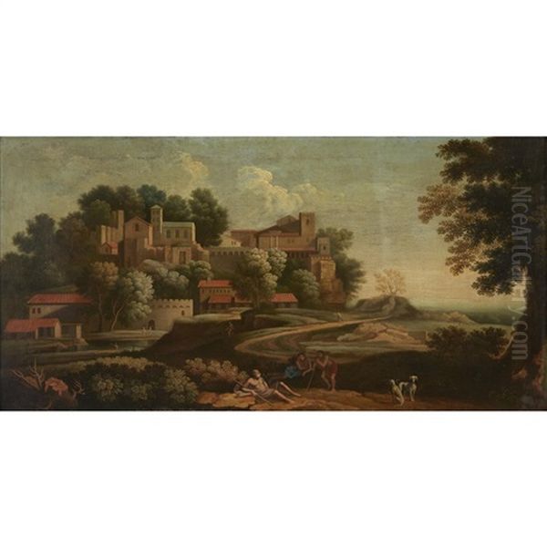 Figures At Rest In An Italianate Landscape Oil Painting by Herman Van Swanevelt