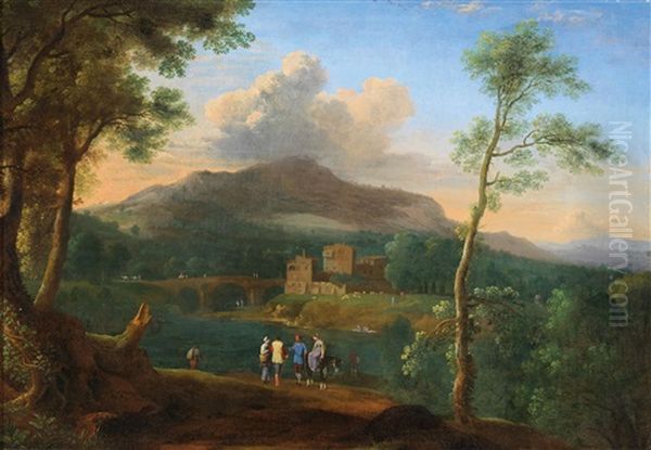 A Southern Mountain Landscape With Travellers Oil Painting by Herman Van Swanevelt