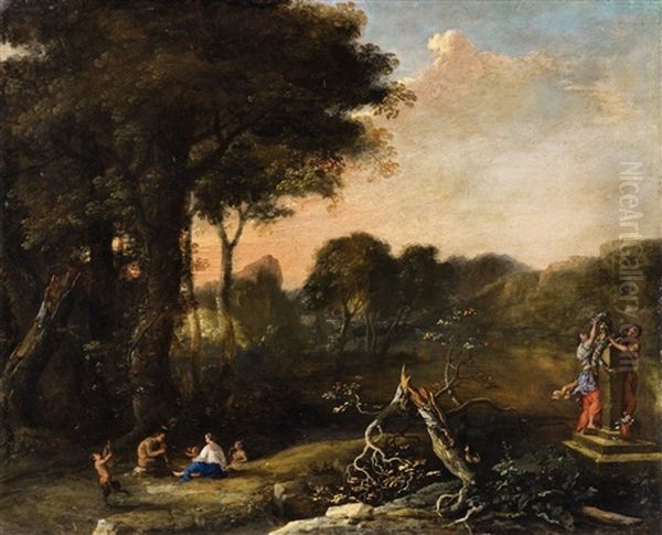 Landscape With Women And Satyrs Oil Painting by Herman Van Swanevelt