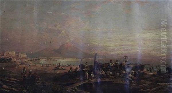 View Across The Bay Of Naples With Vesuvius In The Distance Oil Painting by Harold Joseph Swanwick