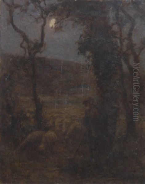 A Shepherd In Moonlight Oil Painting by Harold Joseph Swanwick