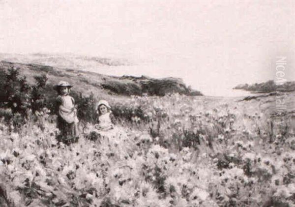 A Summer's Evening On The Clifftops Oil Painting by Harold Joseph Swanwick