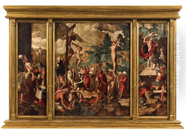 Altarpiece With The Crucifixion Oil Painting by Jan Swart Van Groningen