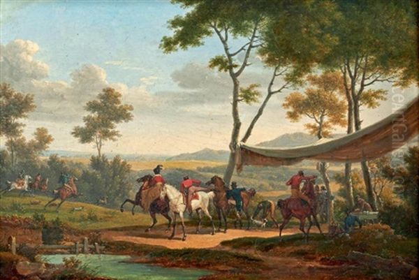 Scene De Chasse A Courre: Le Pique-nique Interrompu Oil Painting by Edouard Swebach