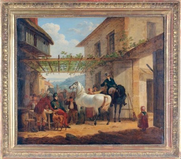 Halte De Cavaliers Sous Une Tonnelle Oil Painting by Edouard Swebach