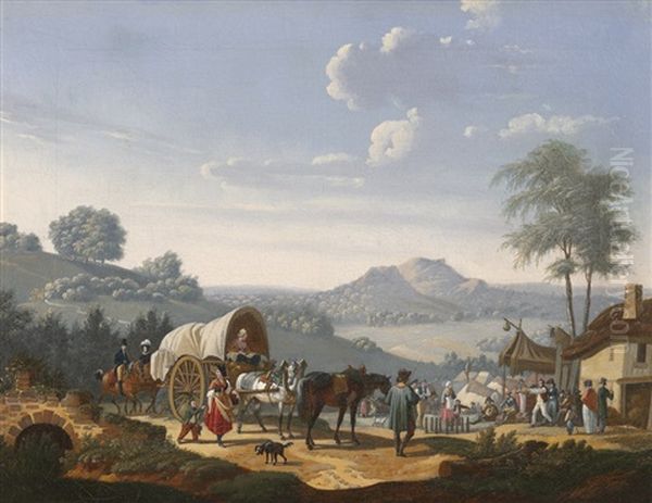 Rast An Einer Herberge Mit Blick In Die Landschaft Oil Painting by Jacques Francois Joseph Swebach-Desfontaines