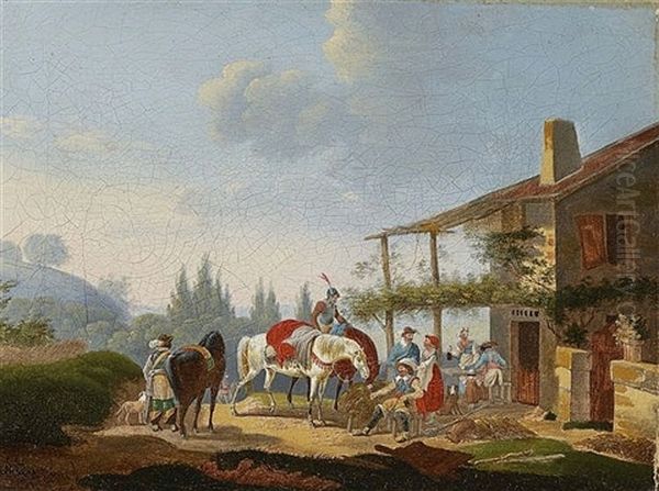 Resting Lansquenets In Front Of The Inn Oil Painting by Jacques Francois Joseph Swebach-Desfontaines