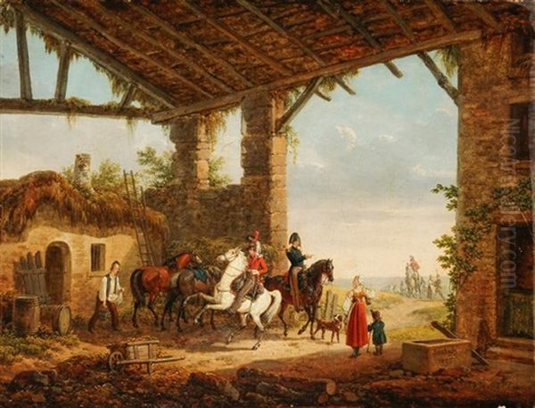 La Visite Des Cavaliers Oil Painting by Jacques Francois Joseph Swebach-Desfontaines