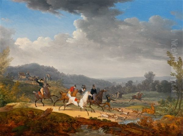 Scene De Chasse Au Cerf Oil Painting by Jacques Francois Joseph Swebach-Desfontaines