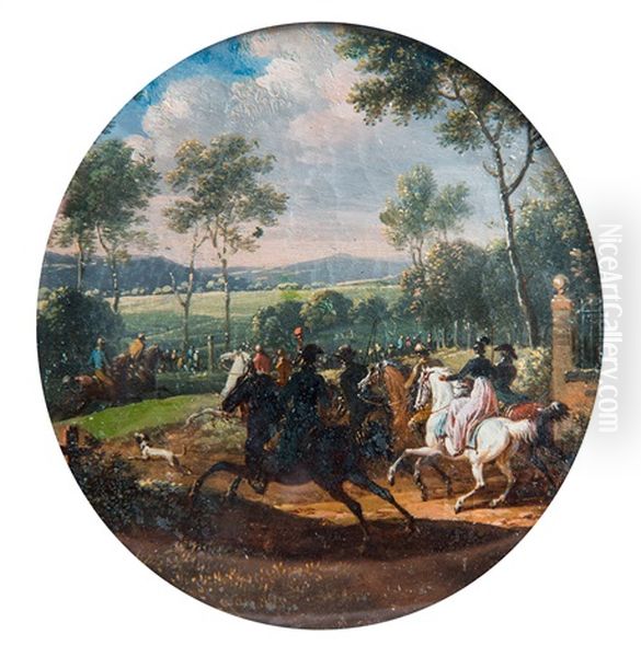 Course A Bagatelle (?) Oil Painting by Jacques Francois Joseph Swebach-Desfontaines