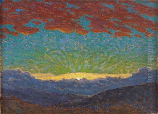 Solnedgang Pa Fjallet Oil Painting by Pelle Swedlund