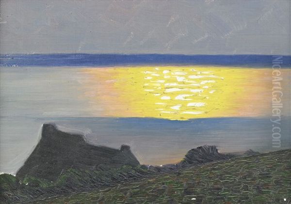 Kustlandskap I Solnedgang Oil Painting by Pelle Swedlund