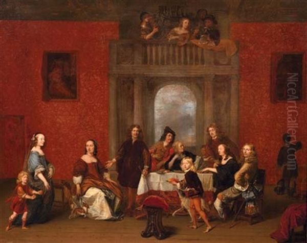 A Group Portrait Of A Family In An Elegant Interior Oil Painting by Gerrit Pietersz Sweelinck