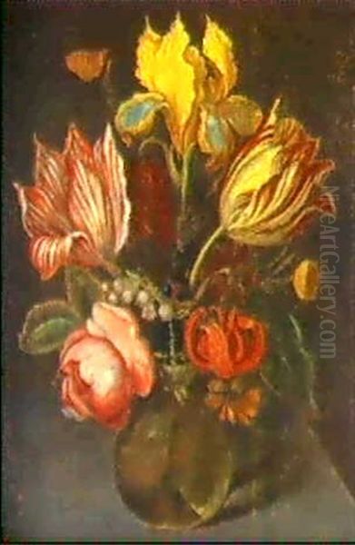 Blomsterstilleben Med Tulpaner Och Iris I Glasvas Oil Painting by Hieronymus Sweerts