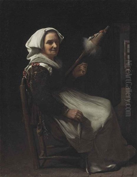 An Old Woman Spinning Oil Painting by Michael Sweerts