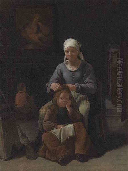 A Woman Grooming Her Child's Hair Oil Painting by Michael Sweerts