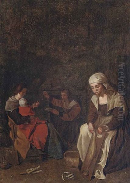 A Peasant Family In An Interior Oil Painting by Michael Sweerts