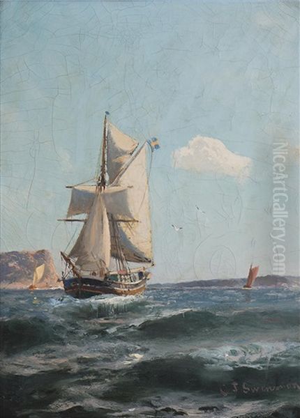 Fartyg Vid Kust Oil Painting by Christian Fredrik Swensson