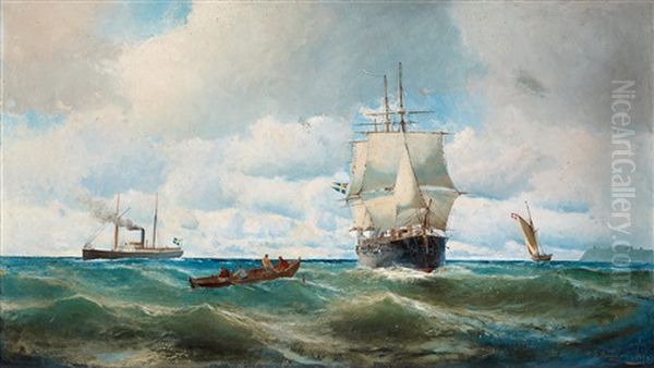 Naval Scene From Oresund Oil Painting by Christian Fredrik Swensson