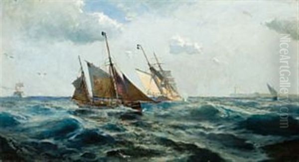 Skipstrafikk Ved Kysten Oil Painting by Christian Fredrik Swensson