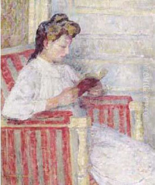 Femme A La Lecture, Vers 1900. Oil Painting by Albert Braut