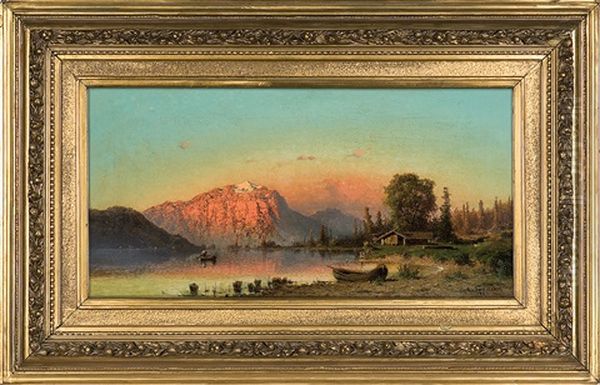 Sunset At Lake In Alps Oil Painting by Alexander Swieszewski