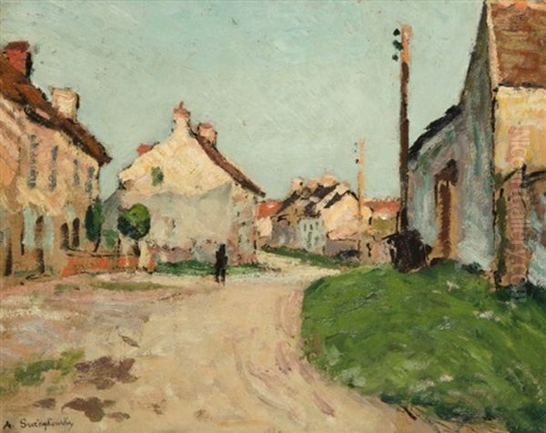 Village Et Rue Ensoleillee by Alfred Swieykowski