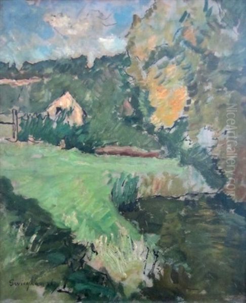 Maison Dans La Campagne Verdoyante Oil Painting by Alfred Swieykowski