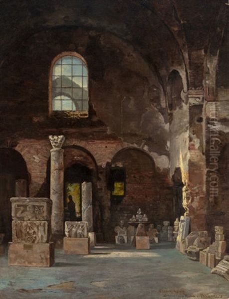 Study From Nature, Stonemason's Studio, Paris, 1871 Oil Painting by Clement Nye Swift