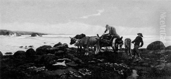 Seaweed Gatherers, Brittany Oil Painting by Clement Nye Swift