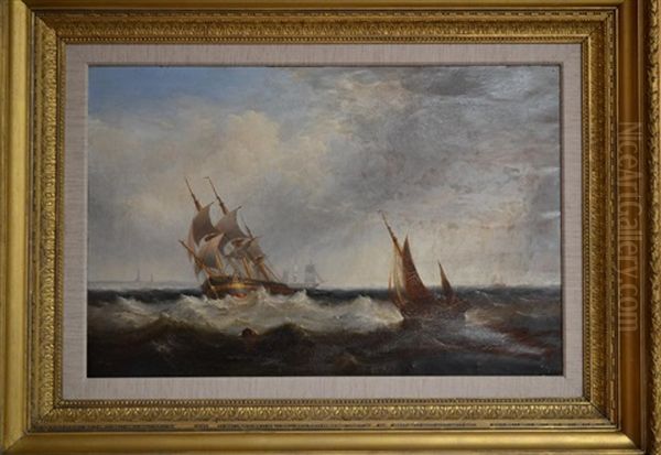 Fishing Boats And Other Shipping With Light Ships In The Humber Estuary Off Spurn Point Oil Painting by John Warkup Swift