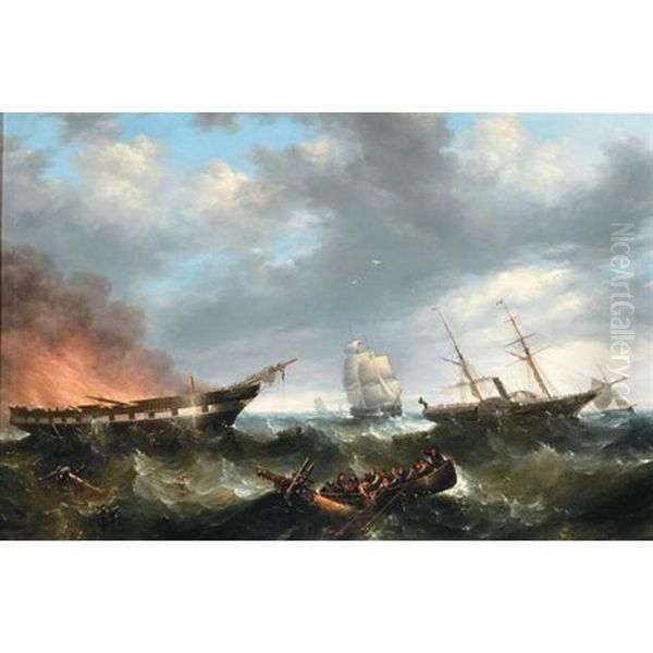 A Rescue At Sea Oil Painting by John Warkup Swift