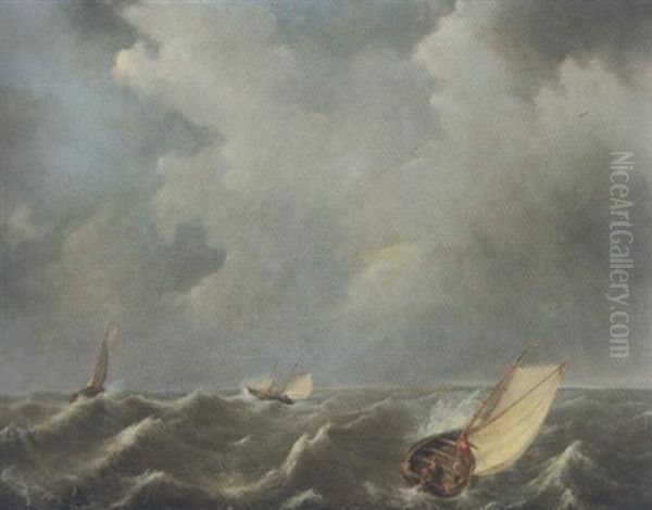 Fischerboote In Sturmischer See Oil Painting by Henri Etienne van Swinden