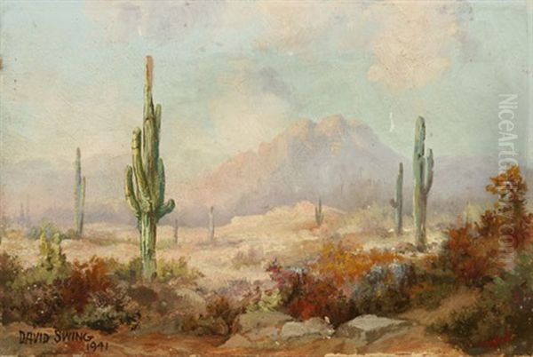 Desert Landscape With Cacti Oil Painting by David Corrick Swing