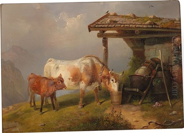 On The Alp Oil Painting by Rudolph Swoboda the Elder