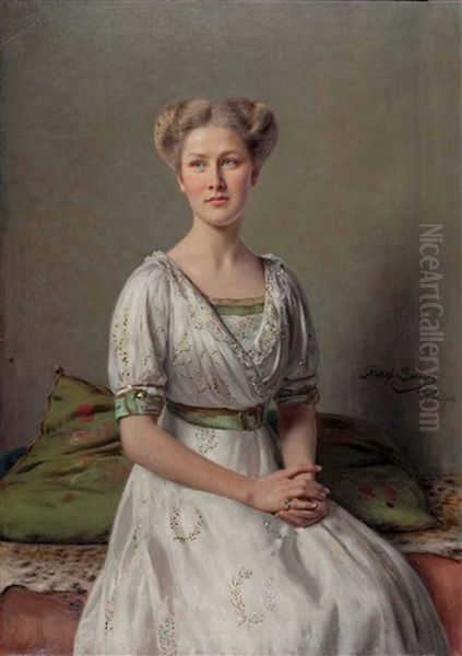 Maria Etrich, Frau Des Osterreichischen Piloten Und Flugzeugkonstrukteur Ignaz Etrich Oil Painting by Rudolph Swoboda the Younger