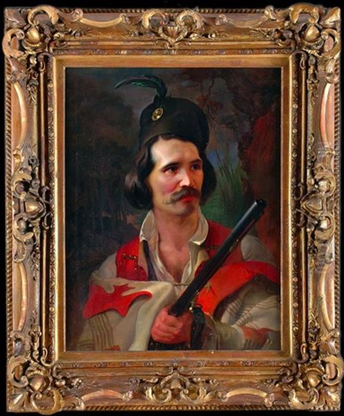 Portrait Of A Man With A Shotgun Oil Painting by Rudolph Swoboda the Younger