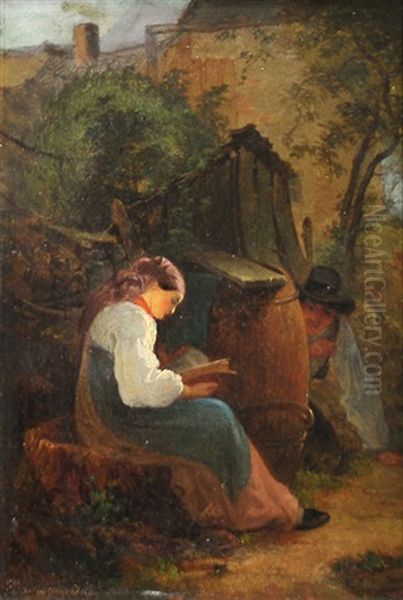 A Girl With A Book Oil Painting by Eduard Swoboda