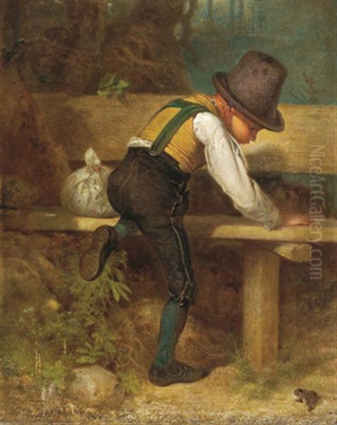 Grose Angst Vor Dem Kleinen Frosch Oil Painting by Eduard Swoboda