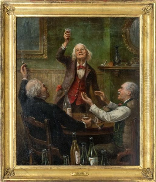 Toast Between Three Men In A Tavern Oil Painting by James Brade Sword