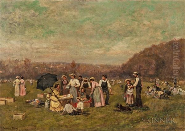 Cranberry Picking At Cape Cod Oil Painting by James Brade Sword