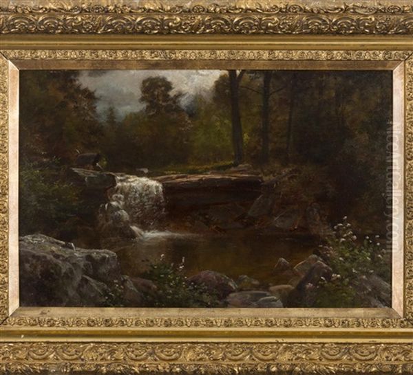 Woodland Brook With Waterfall by James Brade Sword