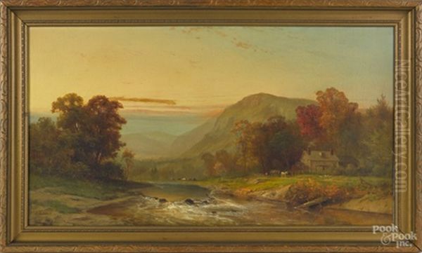 Landscape With A River And A Farmhouse Oil Painting by James Brade Sword