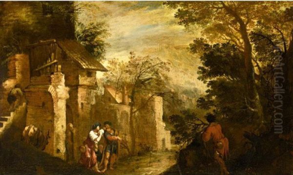 Landscape With The Expulsion Of Hagar And Ishmael Oil Painting by Antonio Bravo