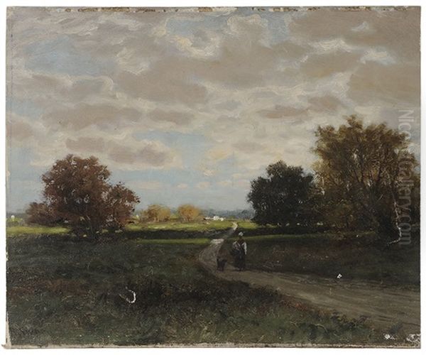 Landscape With A Woman And Dog On A Road Oil Painting by James Brade Sword